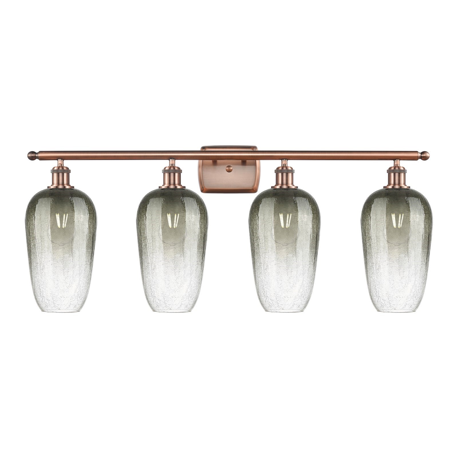 Innovations Brookhaven Flute 37in 4-Light Bath Vanity Light | Industrial Antique Copper Steel and Slate Glass | Damp Rated | Model 516-4W-AC-G484-7SL