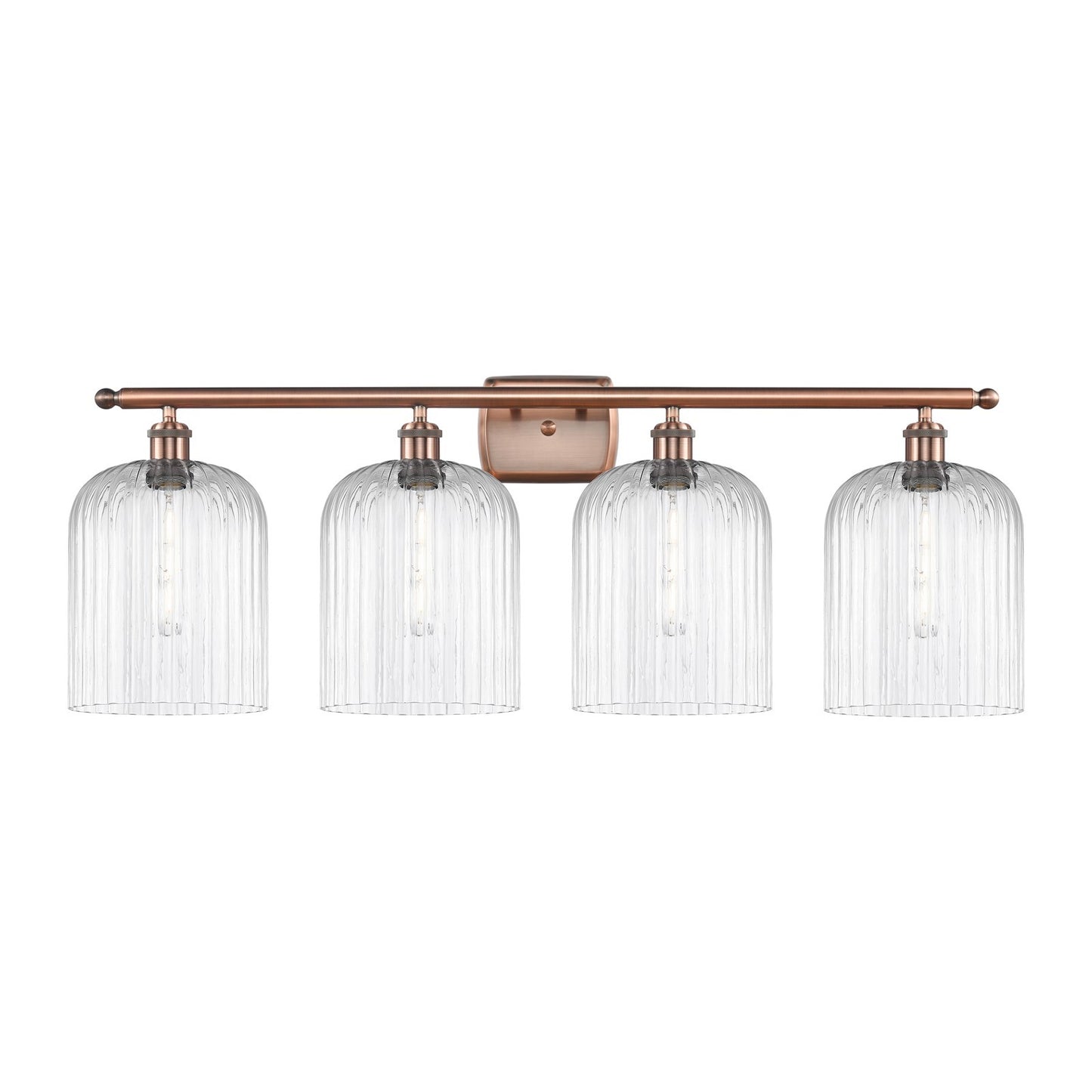 Innovations Bridal Veil 35in 4-Light Bath Vanity Light | Art Nouveau Antique Copper Steel and Clear Ribbed Glass | Bathroom | Model 516-4W-AC-G559-8CL