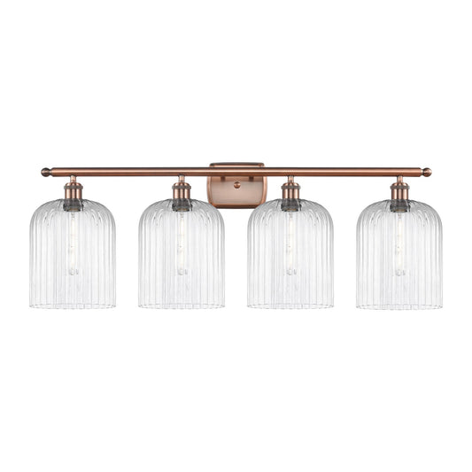 Innovations Bridal Veil 35in 4-Light Bath Vanity Light | Art Nouveau Antique Copper Steel and Clear Ribbed Glass | Bathroom | Model 516-4W-AC-G559-8CL