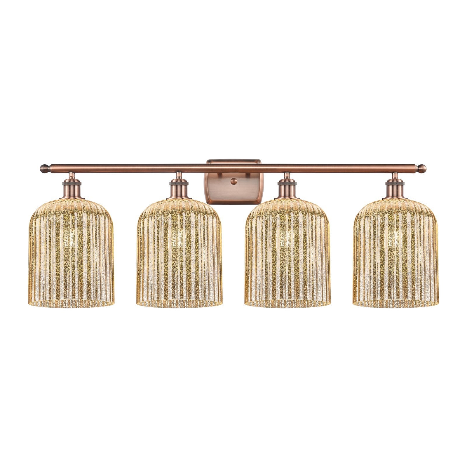 Innovations Bridal Veil 35in 4-Light Bath Vanity Light | Art Nouveau Industrial Antique Copper and Mercury Ribbed Glass | Model 516-4W-AC-G559-8ME