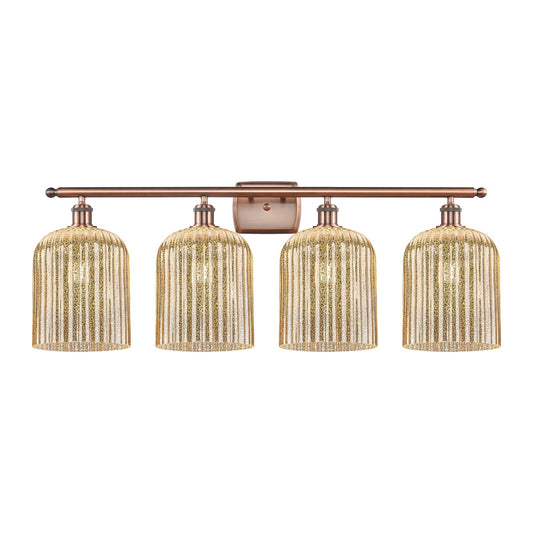 Innovations Bridal Veil 35in 4-Light Bath Vanity Light | Art Nouveau Industrial Antique Copper and Mercury Ribbed Glass | Model 516-4W-AC-G559-8ME