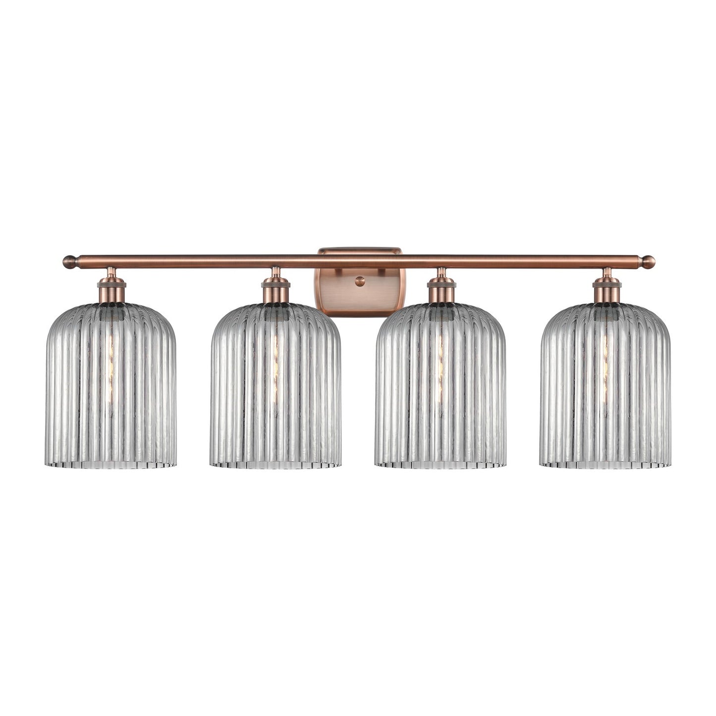 Innovations Bridal Veil 35in 4-Light Bath Vanity Light | Art Nouveau Industrial Antique Copper and Light Smoke Ribbed Glass | Model 516-4W-AC-G559-8SM