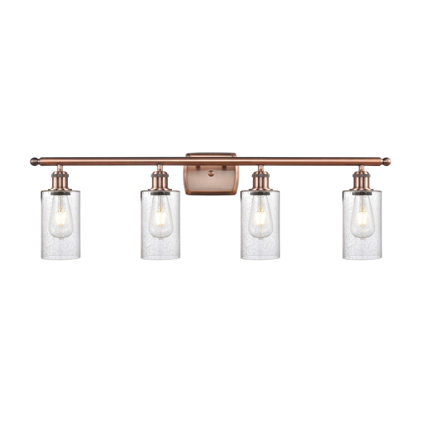 Innovations Clymer 34in 4-Light Bath Vanity Light | Art Nouveau Antique Copper Steel and Seedy Glass | Bathroom Vanity | 33.88 x | Model 516-4W-AC-G804