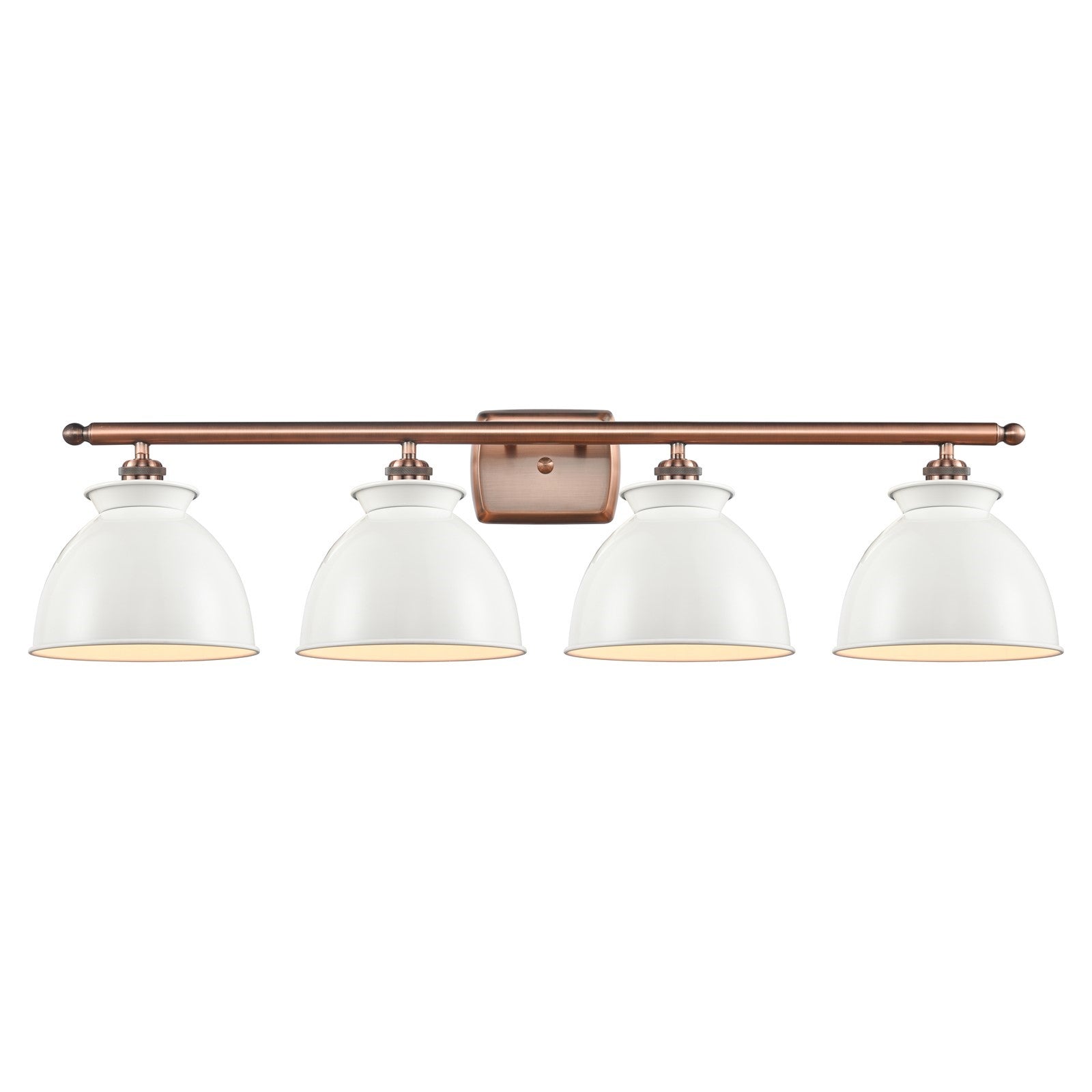 Innovations Adirondack 38in 4-Light Bath Vanity | Industrial Farmhouse Antique Copper Steel and Glossy White Metal Shade | Model 516-4W-AC-M14-W