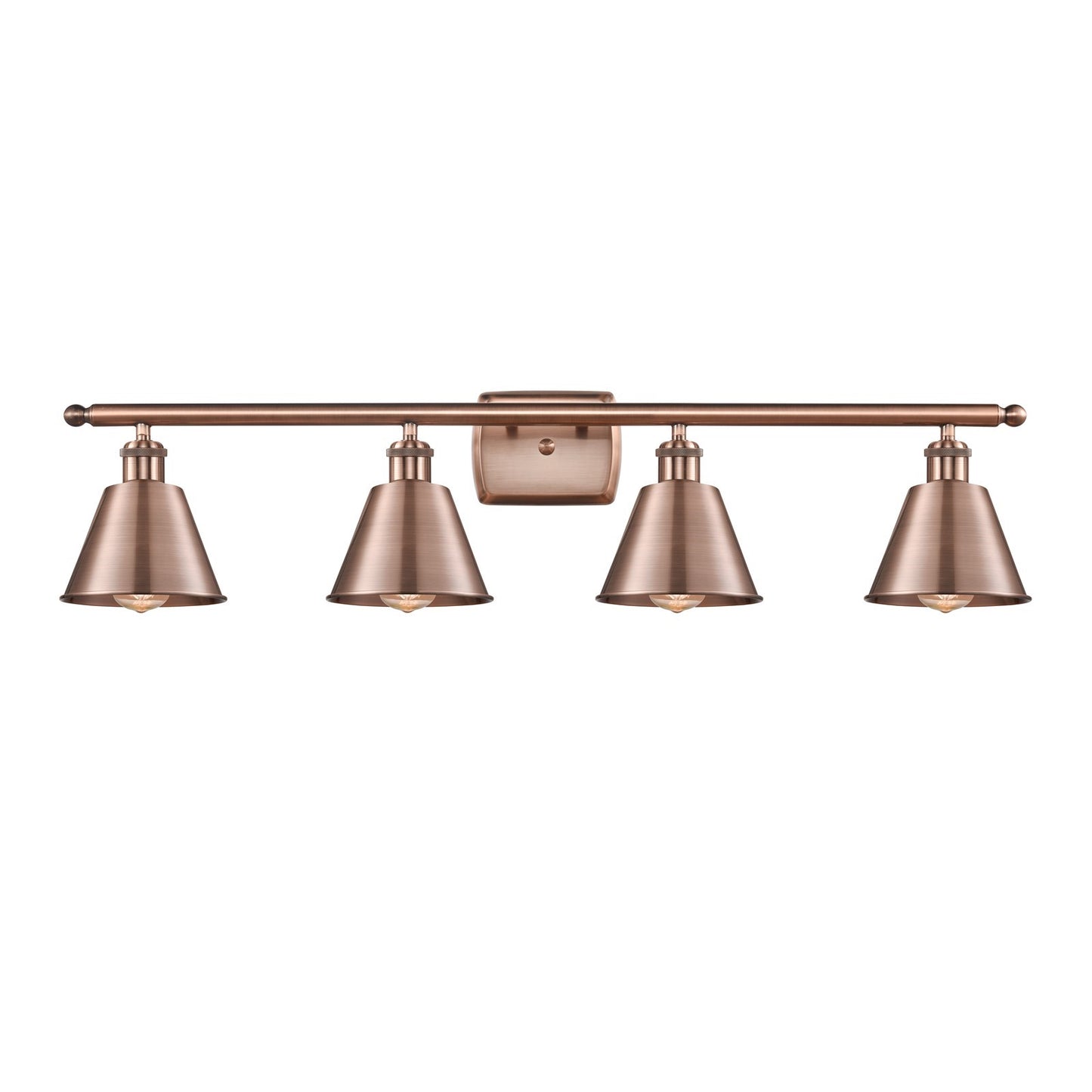 Innovations Smithfield 37in 4-Light Bath Vanity | Industrial Farmhouse Antique Copper Steel and Metal Shade | Bathroom Vanity | Model 516-4W-AC-M8-LED