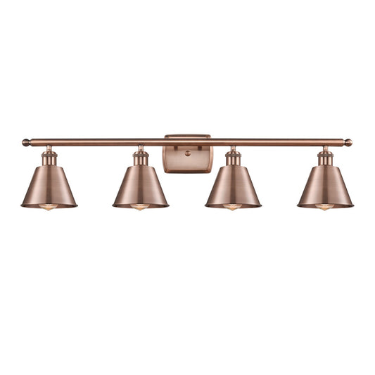 Innovations Smithfield 37in 4-Light Bath Vanity | Industrial Farmhouse Antique Copper Steel and Metal Shade | Bathroom Vanity | Model 516-4W-AC-M8-LED