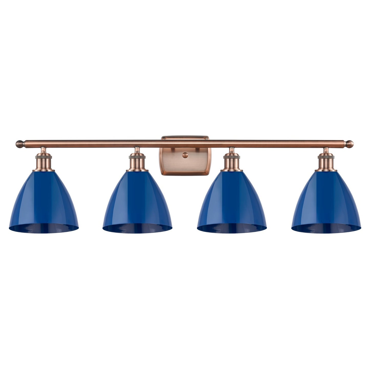 Innovations Plymouth 38in 4-Light Bath Vanity Light | Industrial Antique Copper and Matte Blue Metal Shade | Bathroom Vanity | Model 516-4W-AC-MBD-75-BL