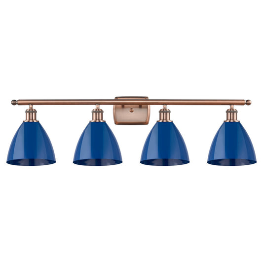 Innovations Plymouth 38in 4-Light Bath Vanity Light | Industrial Antique Copper and Matte Blue Metal Shade | Bathroom | Model 516-4W-AC-MBD-75-BL-LED