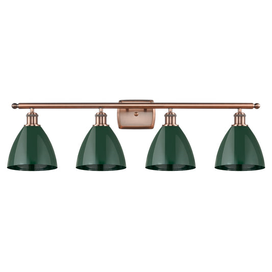 Innovations Plymouth 38in 4-Light Bath Vanity Light | Industrial Antique Copper and Matte Green Metal | Kitchen Island & | Model 516-4W-AC-MBD-75-GR-LED
