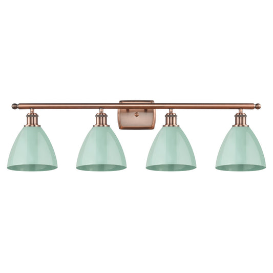 Innovations Plymouth 38in 4-Light Bath Vanity Light | Industrial Antique Copper Metal and Matte Seafoam Metal Shade | Model 516-4W-AC-MBD-75-SF-LED