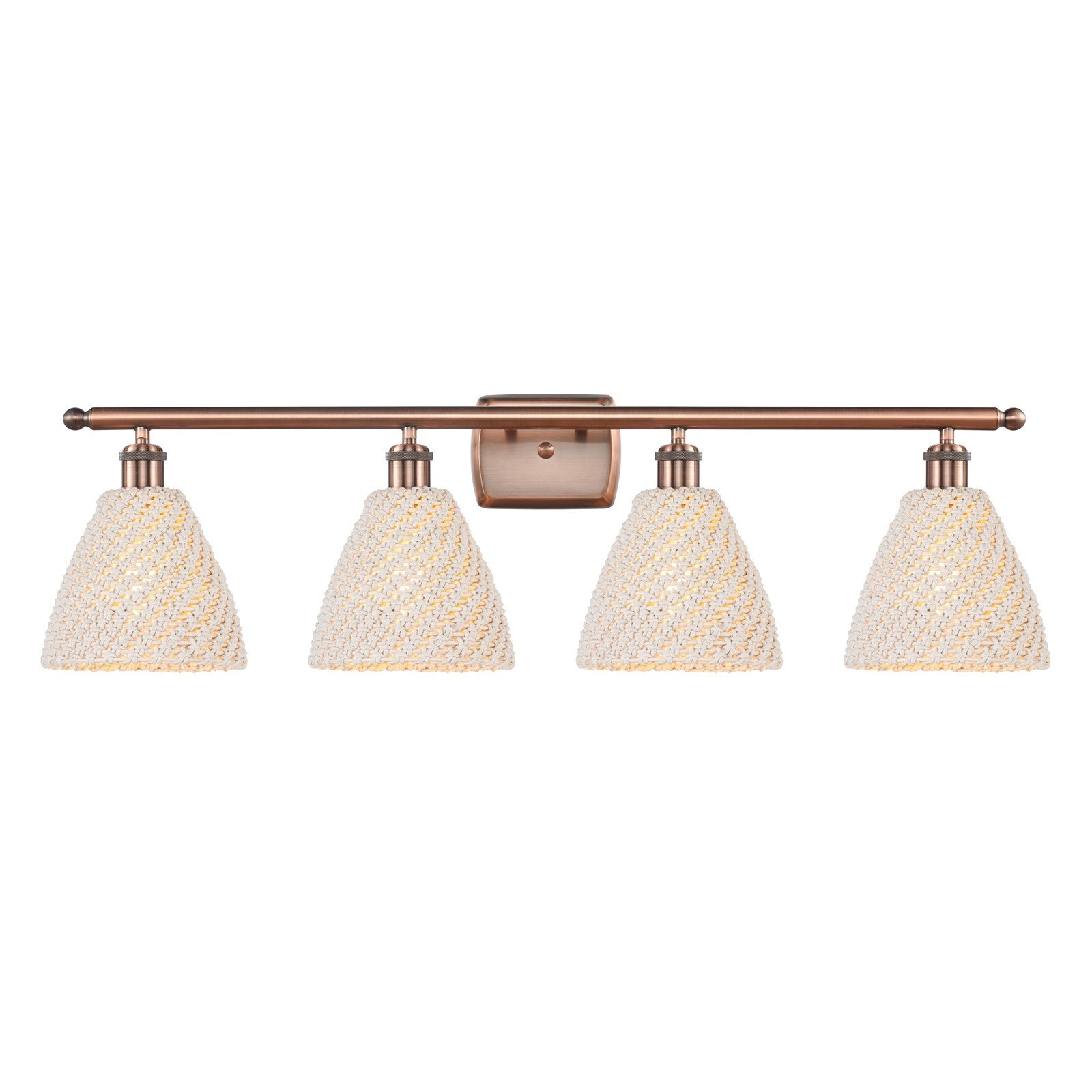 Innovations Bristol Natural 38in 4-Light Bath Vanity Light | Industrial Antique Copper Steel and Natural Fiber Shade | Model 516-4W-AC-NBD-75-NAT