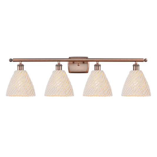 Innovations Bristol Natural 38in 4-Light Bath Vanity Light | Industrial Antique Copper Steel and Natural Fiber Shade | Model 516-4W-AC-NBD-75-NAT