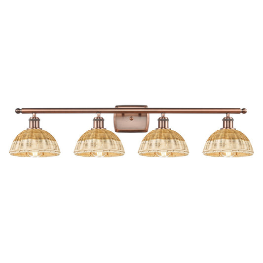 Innovations Bristol Natural II 38in 4-Light Bath Vanity Light | Industrial Antique Copper Steel and Natural Fiber Shade | Model 516-4W-AC-NBD2-75-NAT