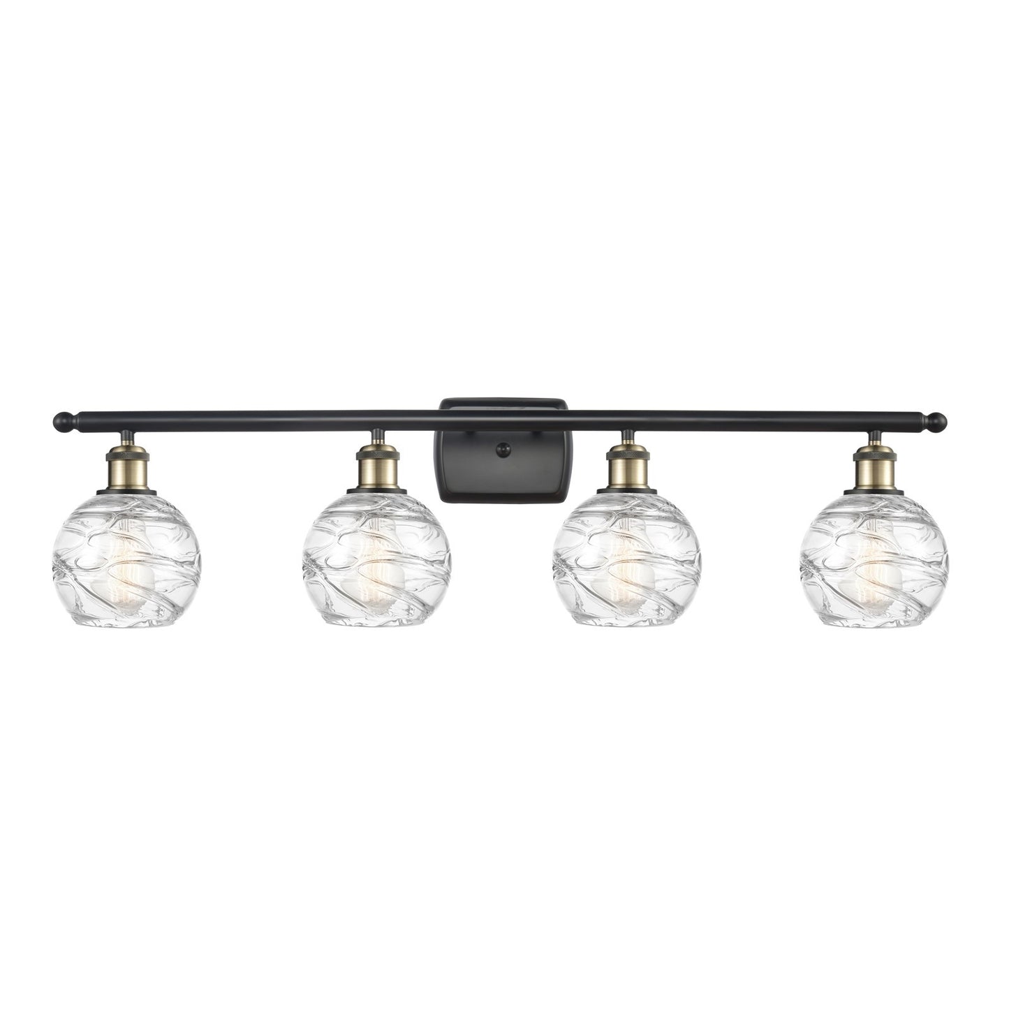 Innovations Athens Deco Swirl 36in 4-Light Bath Vanity Light | Industrial Black Antique Brass and Clear Deco Swirl Glass | Model 516-4W-BAB-G1213-6CL