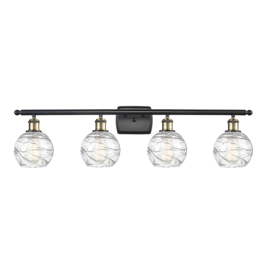 Innovations Athens Deco Swirl 36in 4-Light Bath Vanity Light | Industrial Black Antique Brass and Clear Deco Swirl Glass | Model 516-4W-BAB-G1213-6CL
