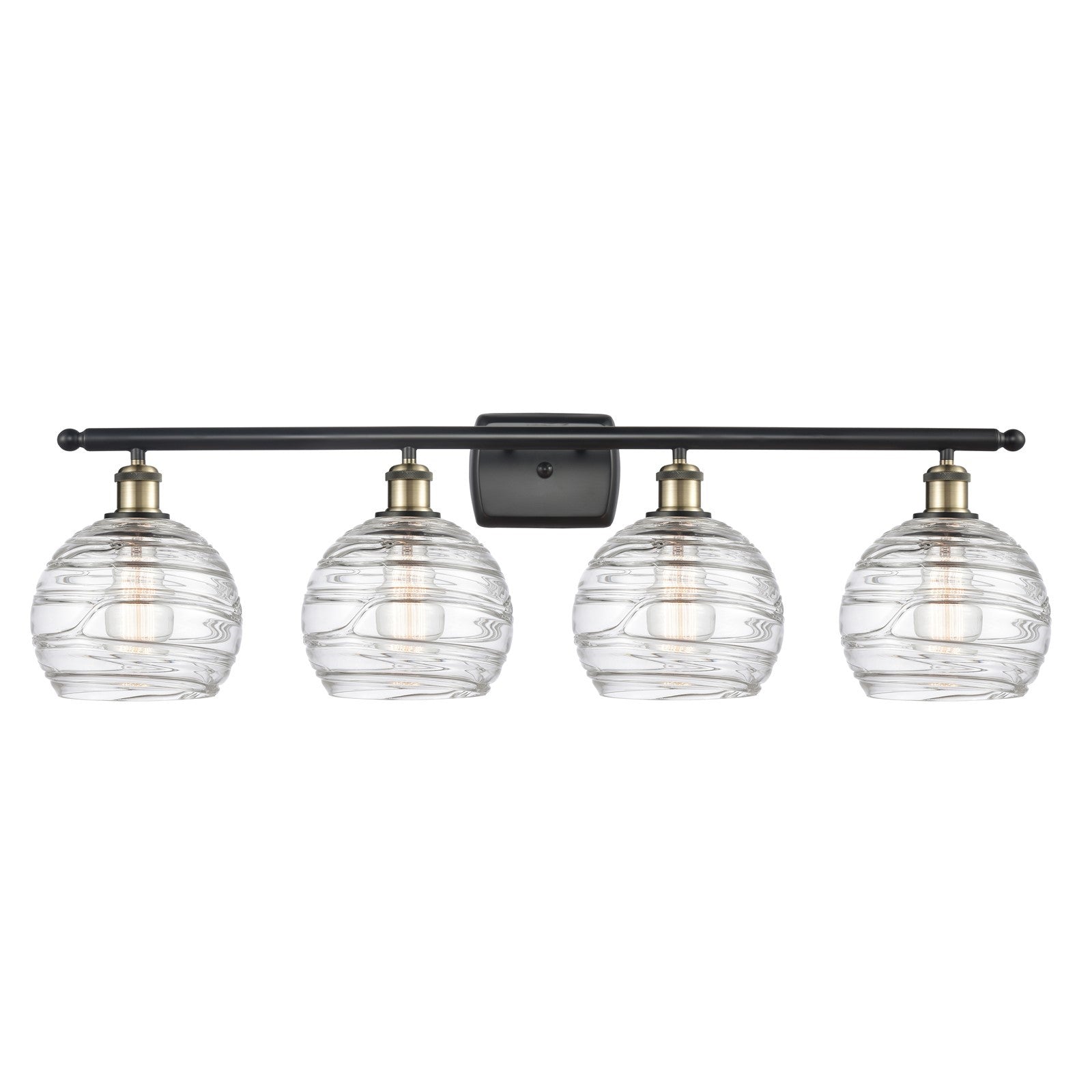 Innovations Athens Deco Swirl 38in 4-Light Bath Vanity Light | Industrial Black Antique Brass and Clear Glass | Bathroom | Model 516-4W-BAB-G1213-8CL
