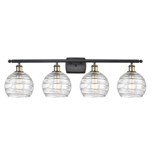 Innovations Athens Deco Swirl 38in 4-Light Bath Vanity Light | Industrial Black Antique Brass and Clear Glass | Bathroom | Model 516-4W-BAB-G1213-8CL