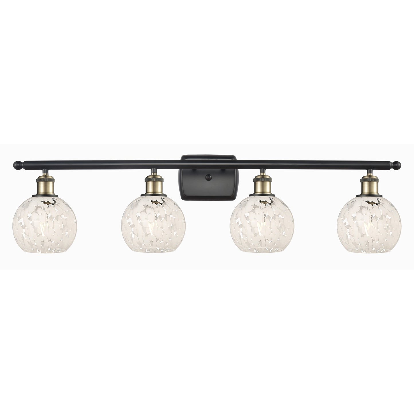 Innovations White Mouchette 36in 4-Light Bath Vanity Light | Art Nouveau Modern Black Antique Brass and White Mouchette Glass | Model 516-4W-BAB-G1216-6WM