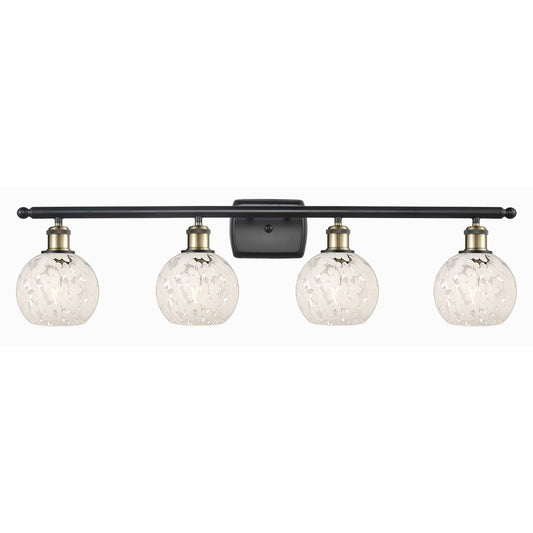Innovations White Mouchette 36in 4-Light Bath Vanity Light | Art Nouveau Modern Black Antique Brass and White Mouchette Glass | Model 516-4W-BAB-G1216-6WM