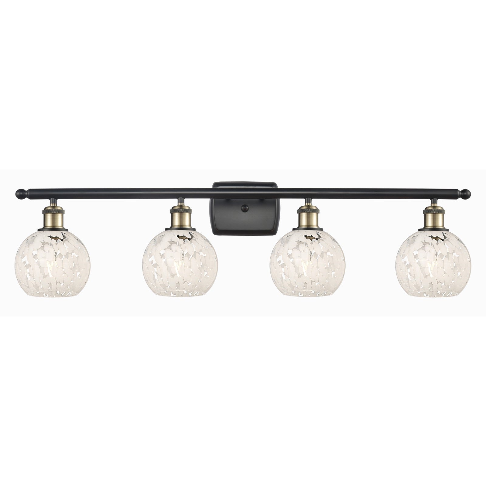Innovations White Mouchette 36in 4-Light Bath Vanity Light | Art Nouveau Modern Black Antique Brass and White Mouchette Glass | Model 516-4W-BAB-G1216-6WM
