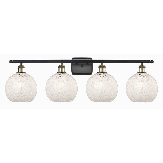 Innovations Lighting Ballston 38in 4-Light Bath Vanity Light | Art Nouveau Modern Black Antique Brass and White Mouchette | Model 516-4W-BAB-G1216-8WM