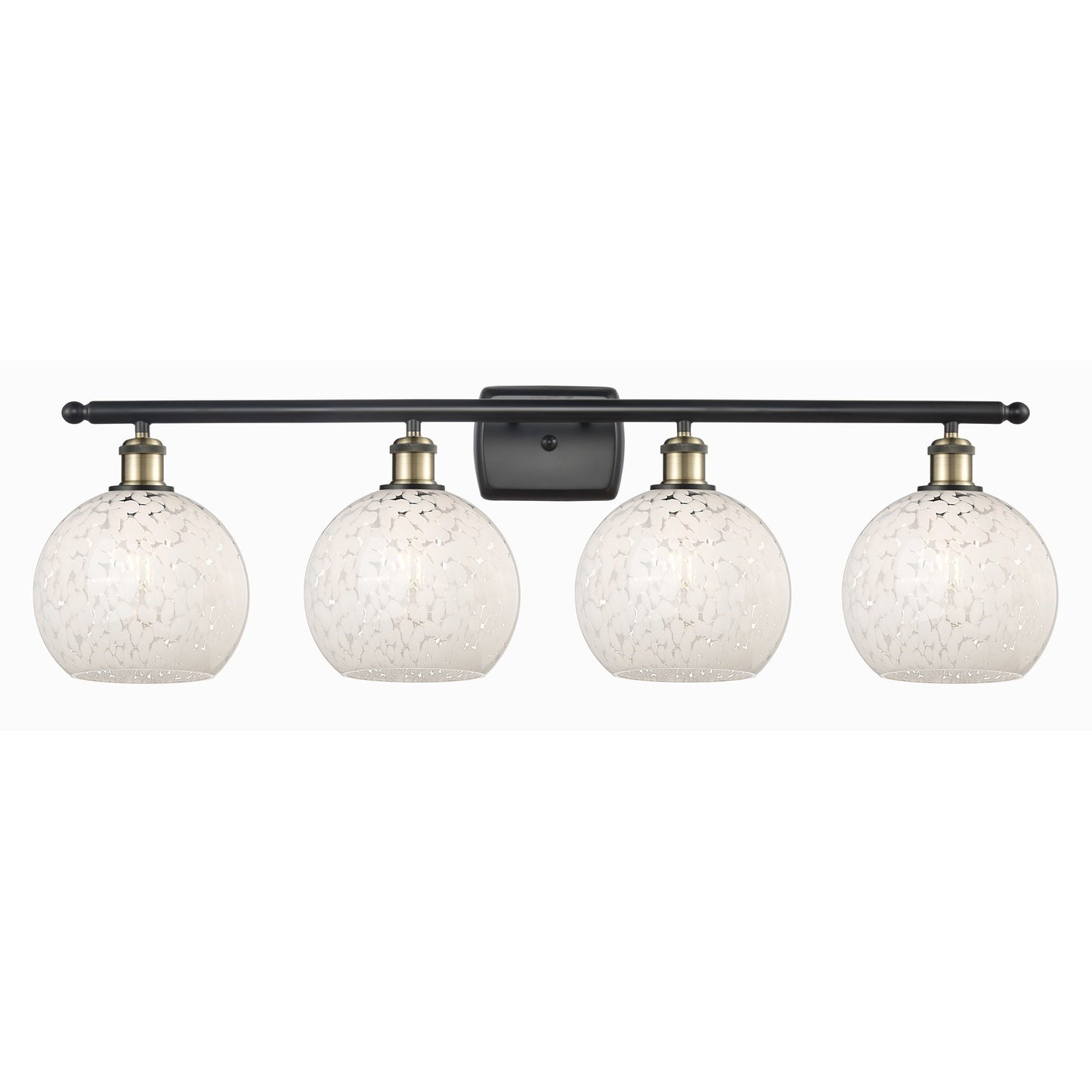 Innovations Lighting Ballston 38in 4-Light Bath Vanity Light | Art Nouveau Modern Black Antique Brass and White Mouchette | Model 516-4W-BAB-G1216-8WM