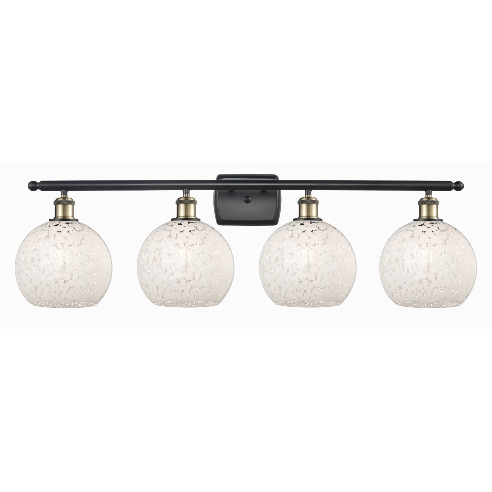 Innovations Lighting Ballston 38in 4-Light Bath Vanity Light | Art Nouveau Modern Black Antique Brass and White Mouchette | Model 516-4W-BAB-G1216-8WM