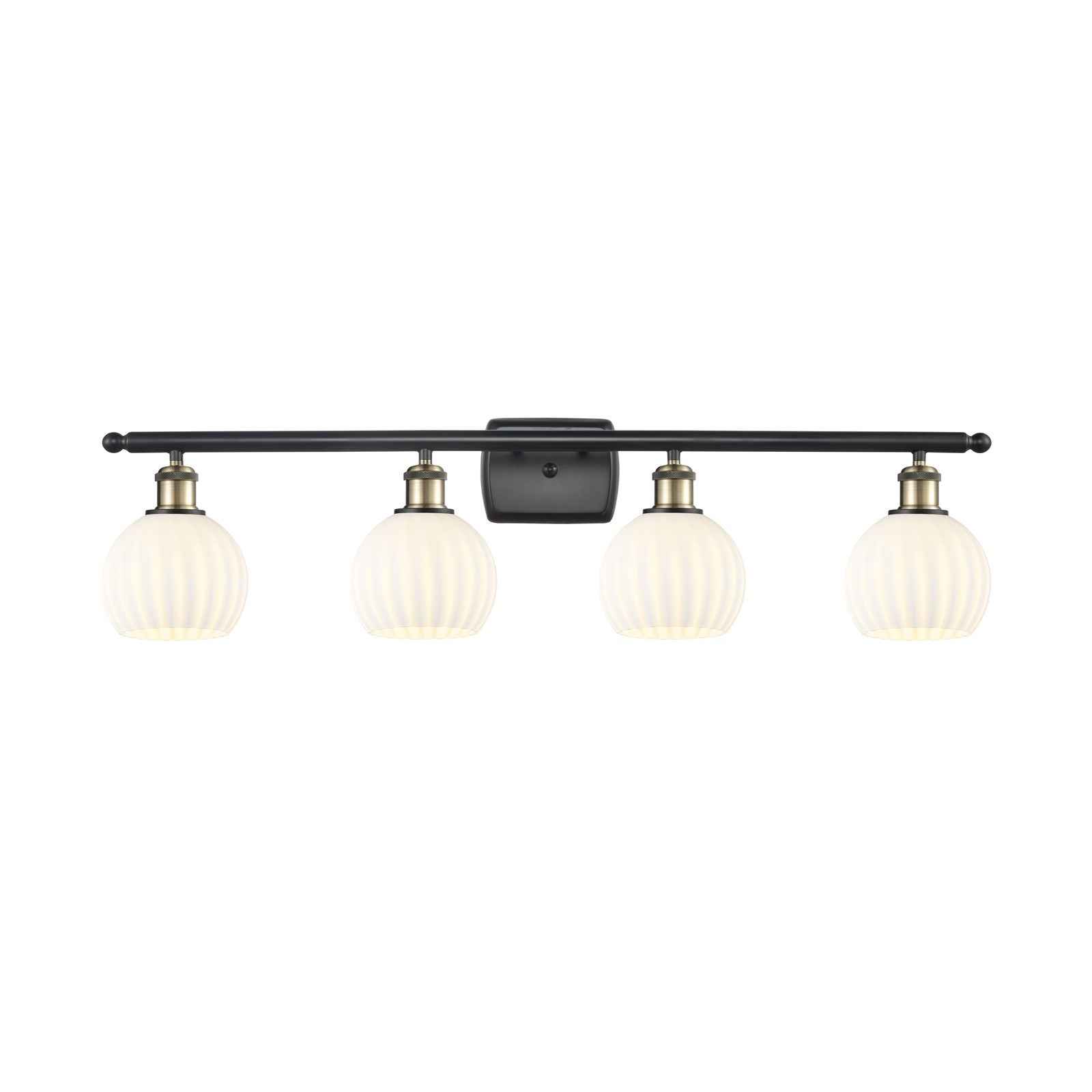 Innovations Lighting Ballston 36in 4-Light Bath Vanity Light | Industrial Black Antique Brass and White Venetian Glass | Model 516-4W-BAB-G1217-6WV