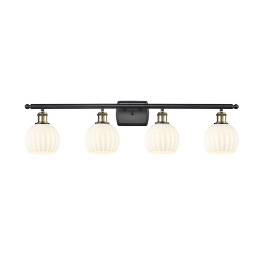 Innovations Lighting Ballston 36in 4-Light Bath Vanity Light | Industrial Black Antique Brass and White Venetian Glass | Model 516-4W-BAB-G1217-6WV