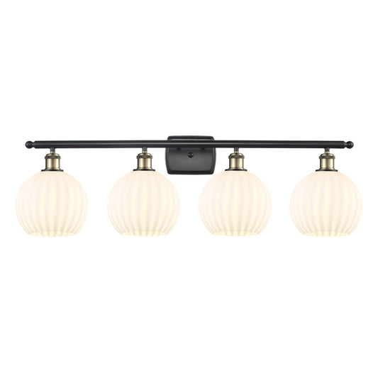 Innovations White Venetian 38in 4-Light Bath Vanity Light | Art Nouveau Modern Black Antique Brass and White Venetian Glass | Model 516-4W-BAB-G1217-8WV