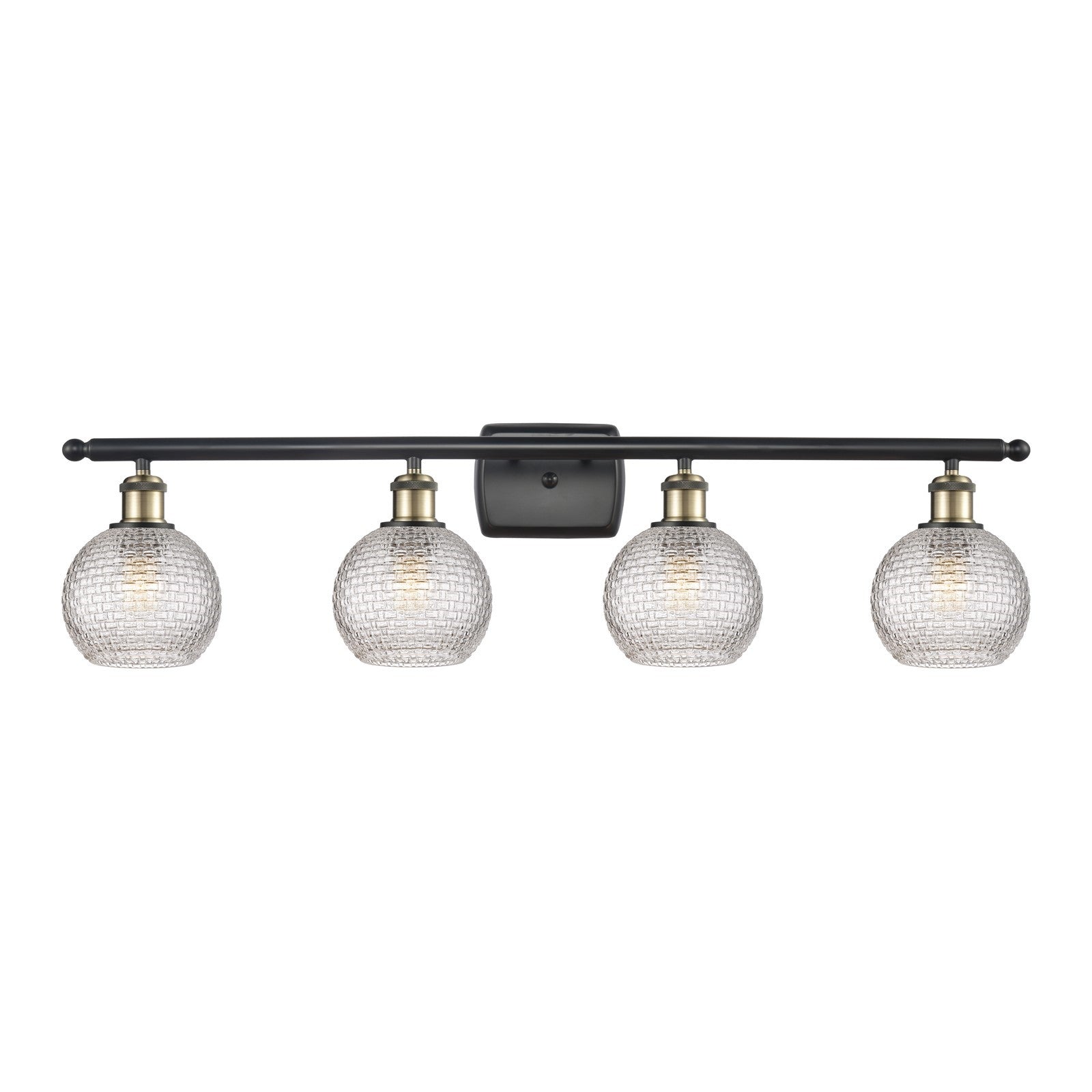 Innovations Athens 36in 4-Light Bath Vanity Light | Modern Contempo Farmhouse Black Antique Brass and Clear Basket Weave | Model 516-4W-BAB-G122C-6CL