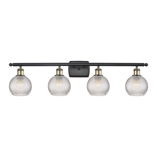 Innovations Athens 36in 4-Light Bath Vanity Light | Modern Contempo Farmhouse Black Antique Brass and Clear Basket Weave | Model 516-4W-BAB-G122C-6CL