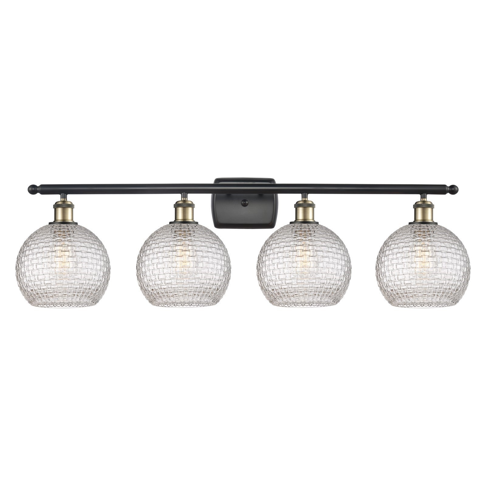 Innovations Athens 38in 4-Light Bath Vanity Light | Modern Farmhouse Black Antique Brass and Clear Basket Weave Glass | Damp | Model 516-4W-BAB-G122C-8CL