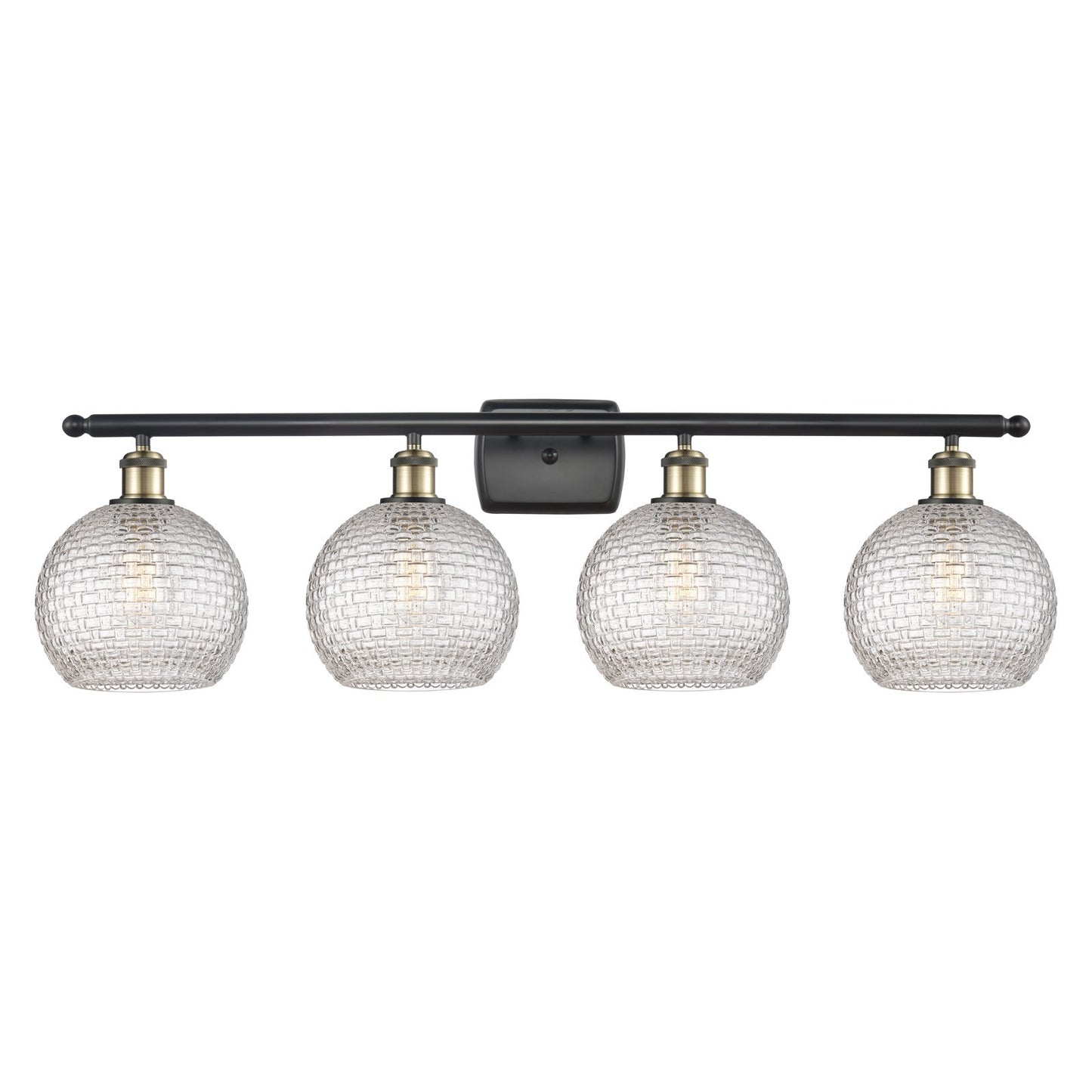 Innovations Athens 38in 4-Light Bath Vanity Light | Modern Farmhouse Black Antique Brass and Clear Basket Weave Glass | Damp | Model 516-4W-BAB-G122C-8CL