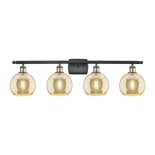Innovations Athens 38in 4-Light Bath Vanity | Industrial Black Antique Brass and Mercury Glass | Bathroom Vanity Light | 38 x 11 | Model 516-4W-BAB-G128-8