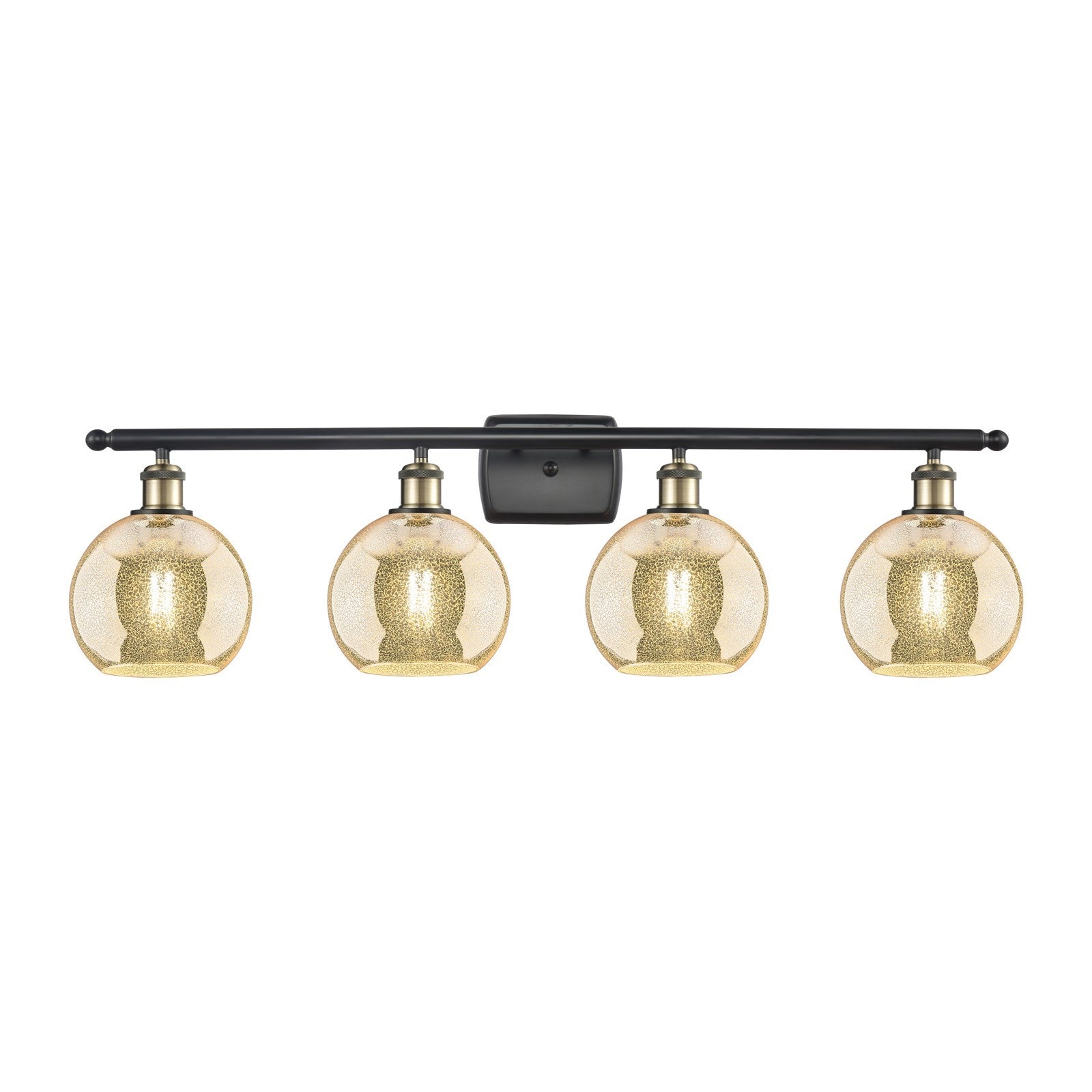 Innovations Athens 38in 4-Light Bath Vanity | Industrial Black Antique Brass and Mercury Glass | Bathroom Vanity Light | 38 x 11 | Model 516-4W-BAB-G128-8