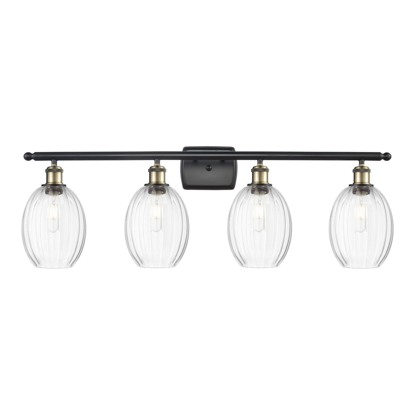 Innovations Preston Bulb 36in 4-Light Bath Vanity Light | Industrial Black Antique Brass and Clear Glass | Bathroom Vanity | Model 516-4W-BAB-G459-6CL