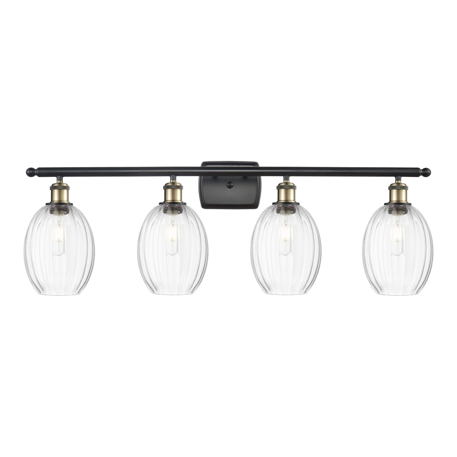 Innovations Preston Bulb 36in 4-Light Bath Vanity Light | Industrial Black Antique Brass and Clear Glass | Bathroom Vanity | Model 516-4W-BAB-G459-6CL