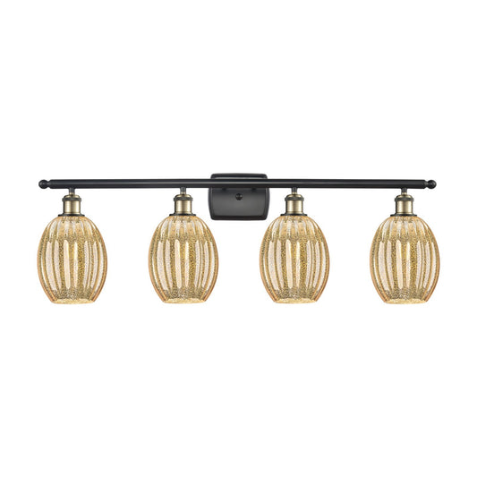 Innovations Preston Bulb 36in 4-Light Bath Vanity Light | Industrial Black Antique Brass and Mercury Glass | Bathroom Vanity | Model 516-4W-BAB-G459-6ME
