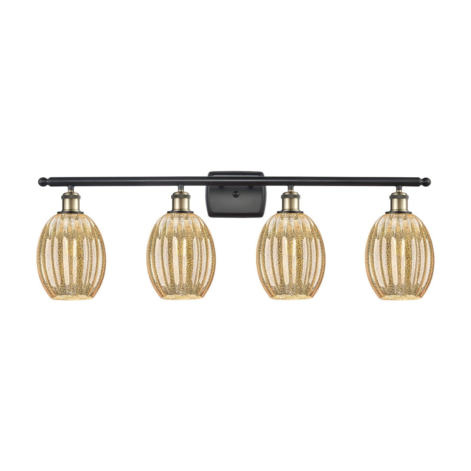 Innovations Preston Bulb 36in 4-Light Bath Vanity Light | Industrial Black Antique Brass and Mercury Glass | Bathroom Vanity | Model 516-4W-BAB-G459-6ME