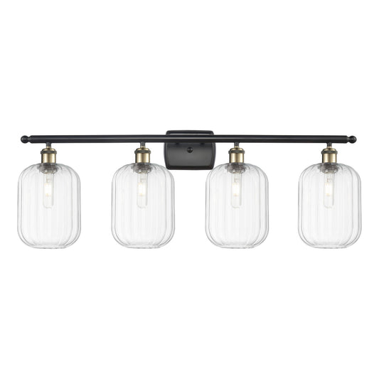 Innovations Preston Cylinder 37in 4-Light Bath Vanity Light | Industrial Black Antique Brass and Clear Glass | Bathroom Vanity | Model 516-4W-BAB-G460-7CL