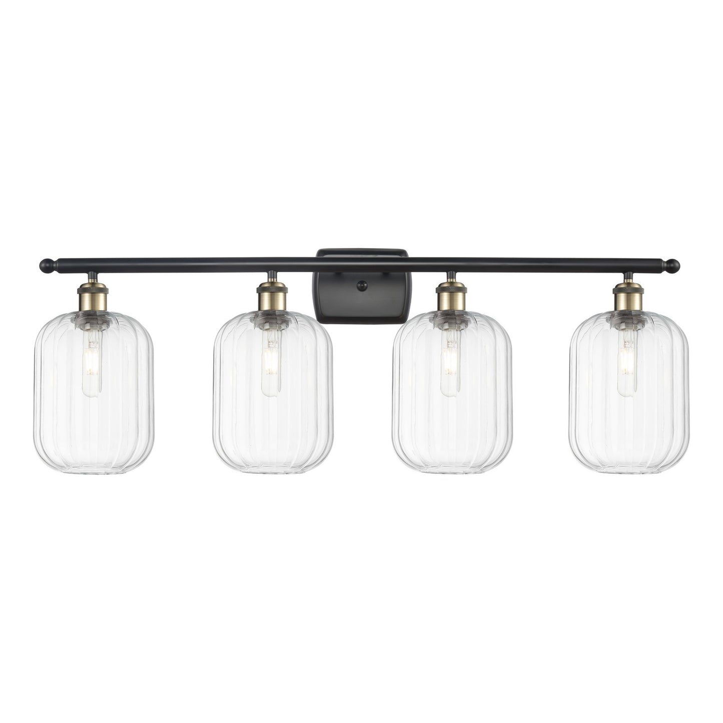 Innovations Preston Cylinder 37in 4-Light Bath Vanity Light | Industrial Black Antique Brass and Clear Glass | Bathroom Vanity | Model 516-4W-BAB-G460-7CL