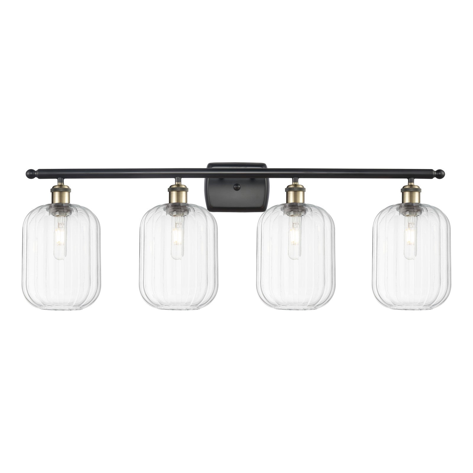 Innovations Preston Cylinder 37in 4-Light Bath Vanity Light | Industrial Black Antique Brass and Clear Glass | Bathroom Vanity | Model 516-4W-BAB-G460-7CL