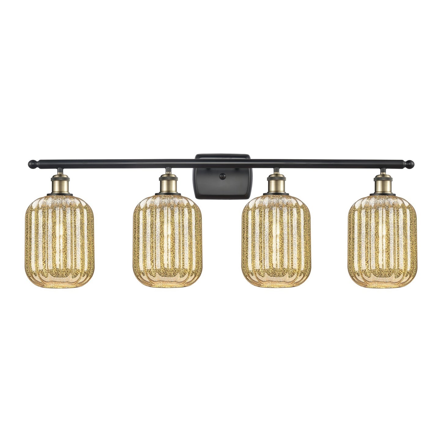 Innovations Preston Cylinder 37in 4-Light Bath Vanity Light | Industrial Black Antique Brass and Mercury Glass | Bathroom & | Model 516-4W-BAB-G460-7ME