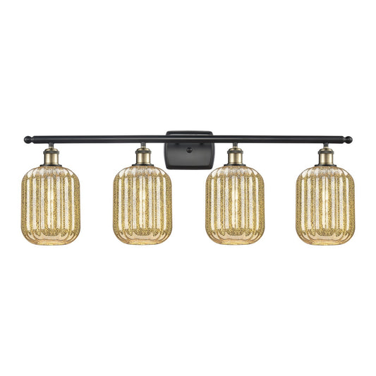 Innovations Preston Cylinder 37in 4-Light Bath Vanity Light | Industrial Black Antique Brass and Mercury Glass | Bathroom & | Model 516-4W-BAB-G460-7ME