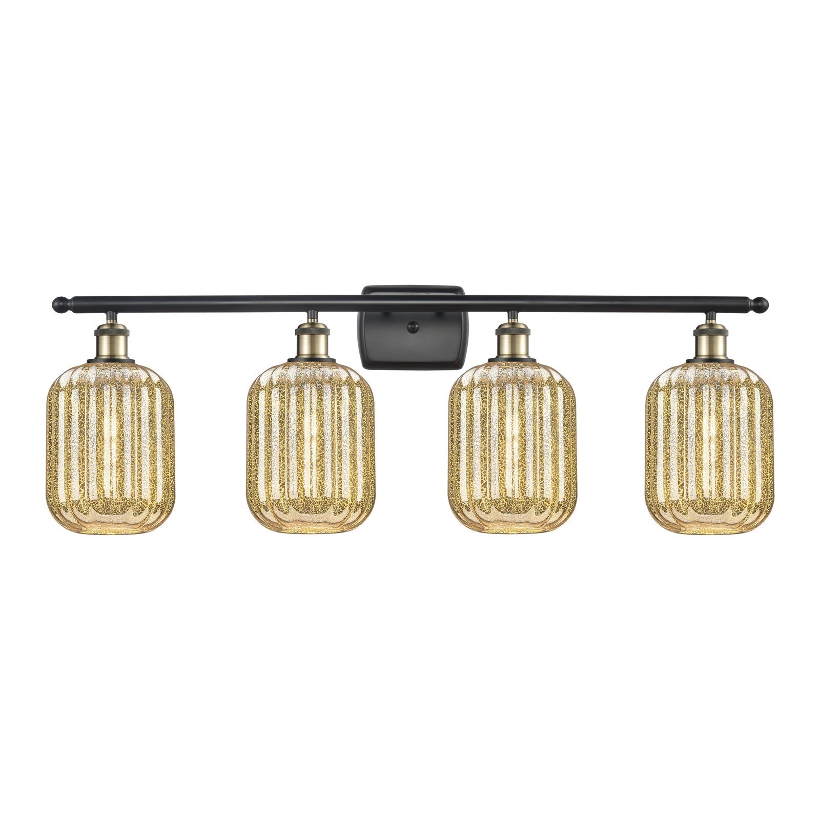Innovations Preston Cylinder 37in 4-Light Bath Vanity Light | Industrial Black Antique Brass and Mercury Glass | Bathroom & | Model 516-4W-BAB-G460-7ME