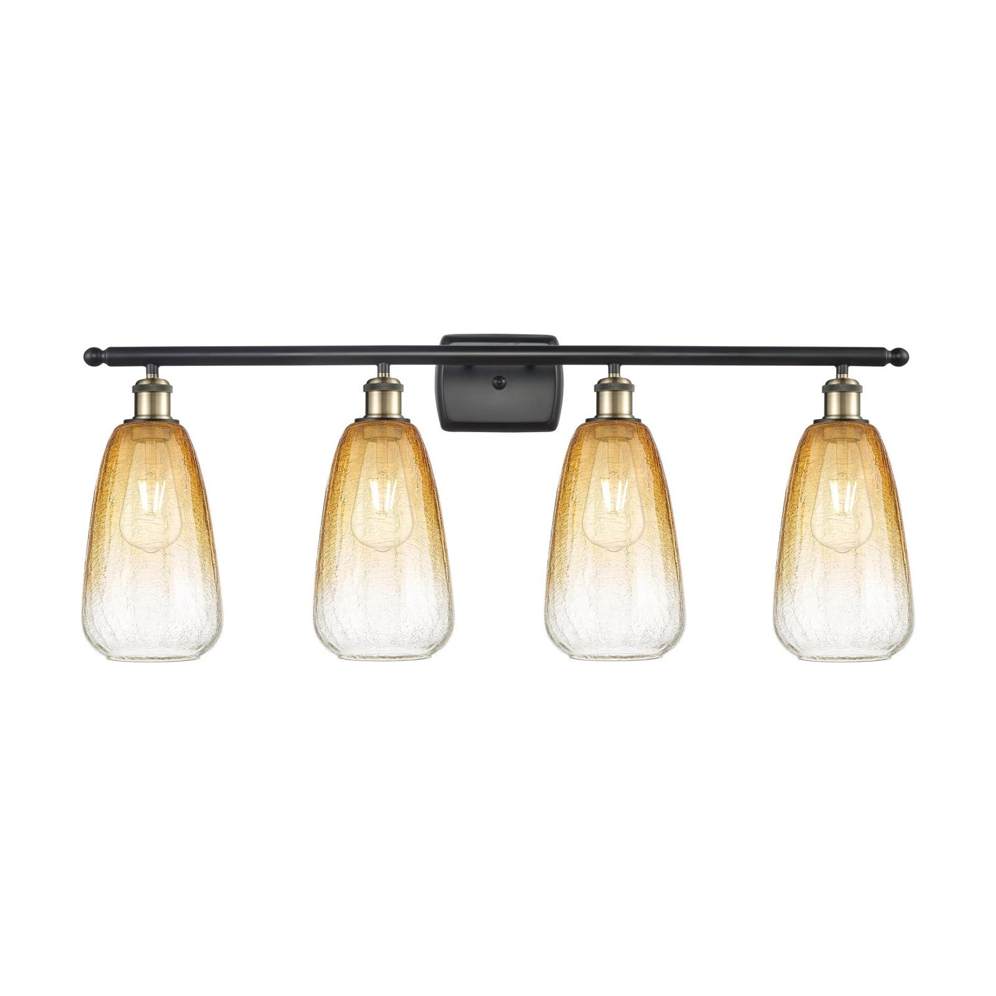 Innovations Brookhaven Almond 36in 4-Light Bath Vanity Light | Industrial Black Antique Brass and Amber Glass | Bathroom | Model 516-4W-BAB-G480-6AM