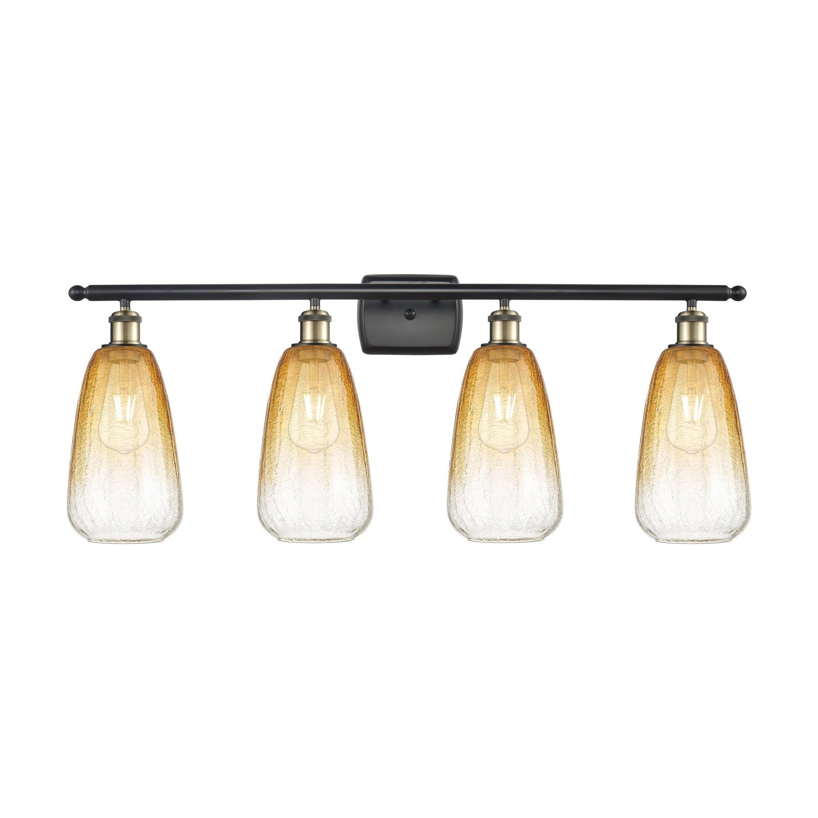 Innovations Brookhaven Almond 36in 4-Light Bath Vanity Light | Industrial Black Antique Brass and Amber Glass | Bathroom | Model 516-4W-BAB-G480-6AM