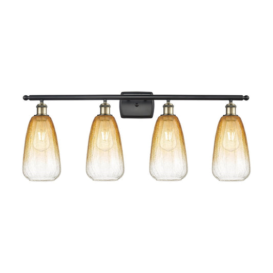 Innovations Brookhaven Almond 36in 4-Light Bath Vanity Light | Industrial Black Antique Brass and Amber Glass | Bathroom | Model 516-4W-BAB-G480-6AM