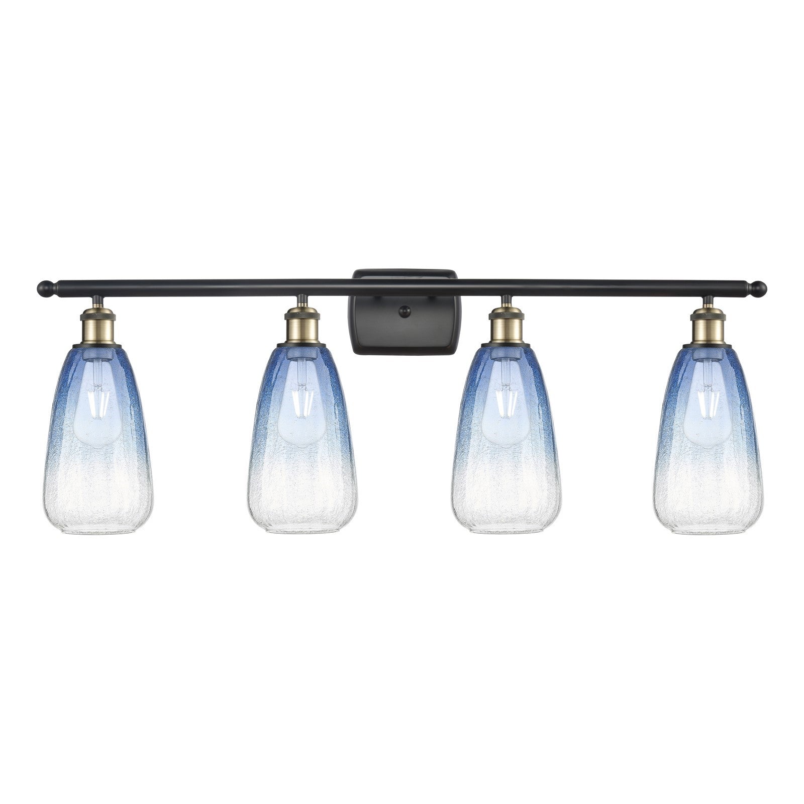 Innovations Brookhaven Almond 36in 4-Light Bath Vanity Light | Industrial Black Antique Brass and Sapphire Blue Glass | Model 516-4W-BAB-G480-6SB